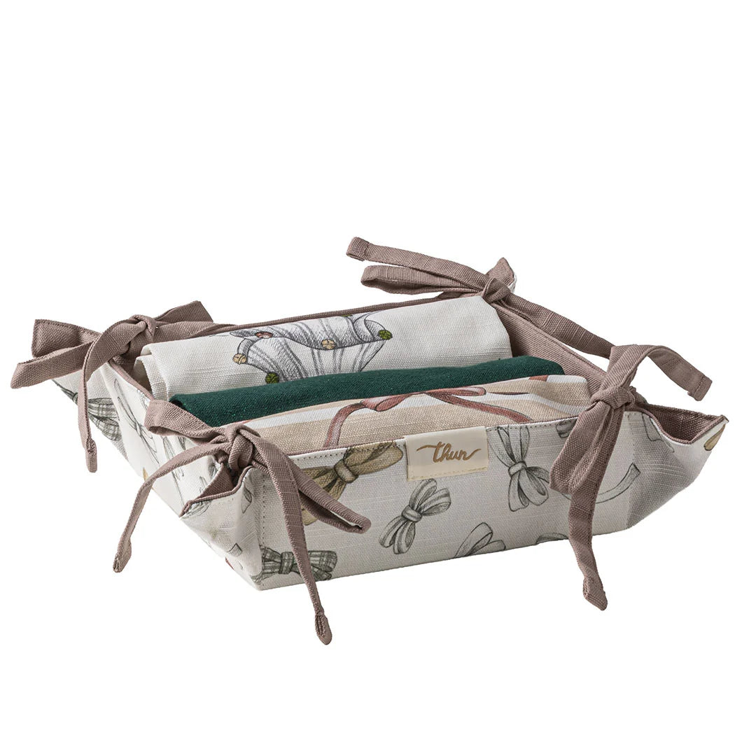 THUN Cestino con 3 Strofinacci Natalizi Bows Multicolor