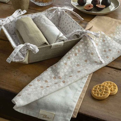 THUN Cestino con 3 Strofinacci New Elegance Tulips Beige