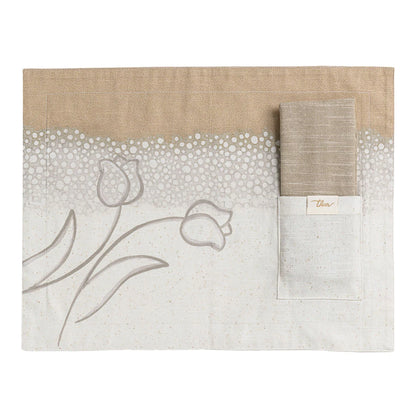 THUN Tovaglietta con Tovagliolo New Elegance Tulips Beige