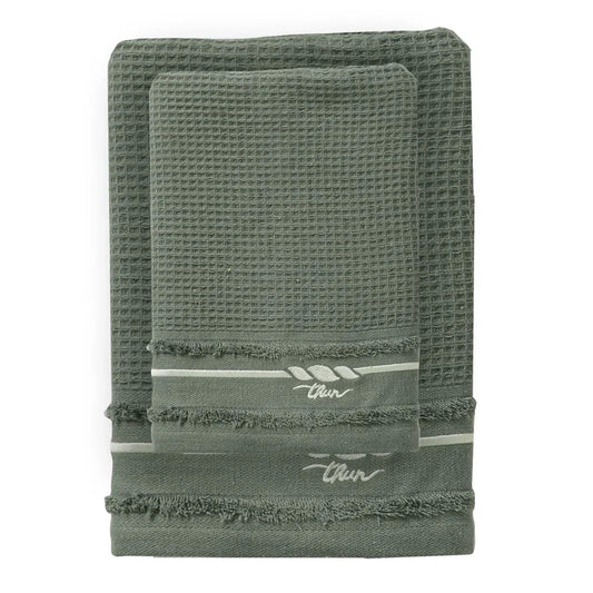 THUN Set 2 Asciugamani Country Bloom 40x60 + 60x100 cm Tinta Unita