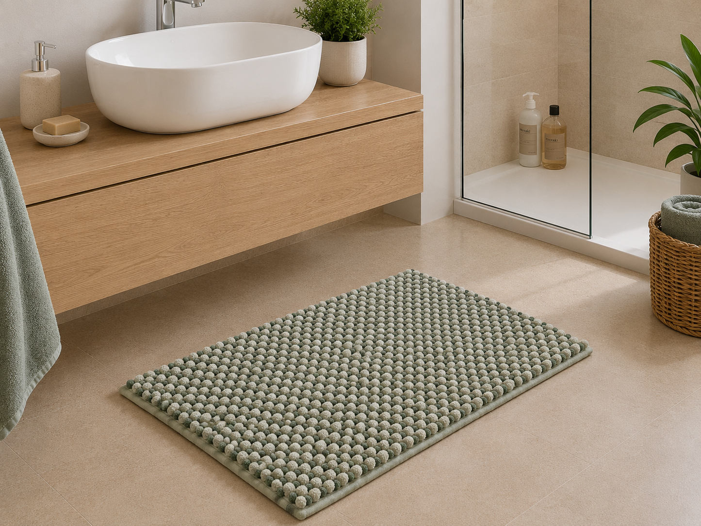 Tappeto Bagno Aisha Bicolore Effetto Ciniglia Antiscivolo | 50x80 e 60x110 cm