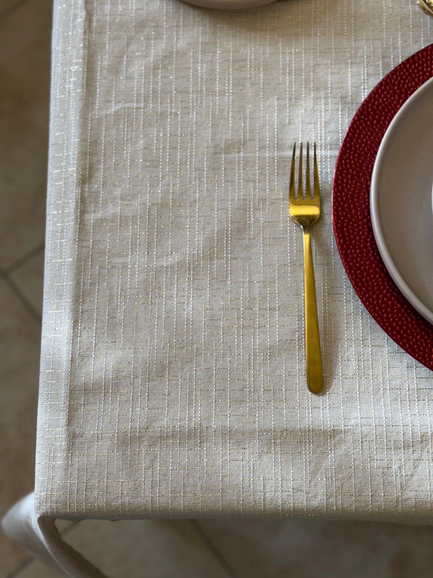 Tovaglia Jacquard Lurex Beige Zambaiti - Elegante e Made in Italy