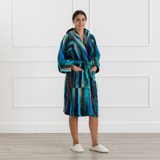 Accappatoio con Cappuccio Riviera Groovy Stripe - Spugna Jacquard Multicolor
