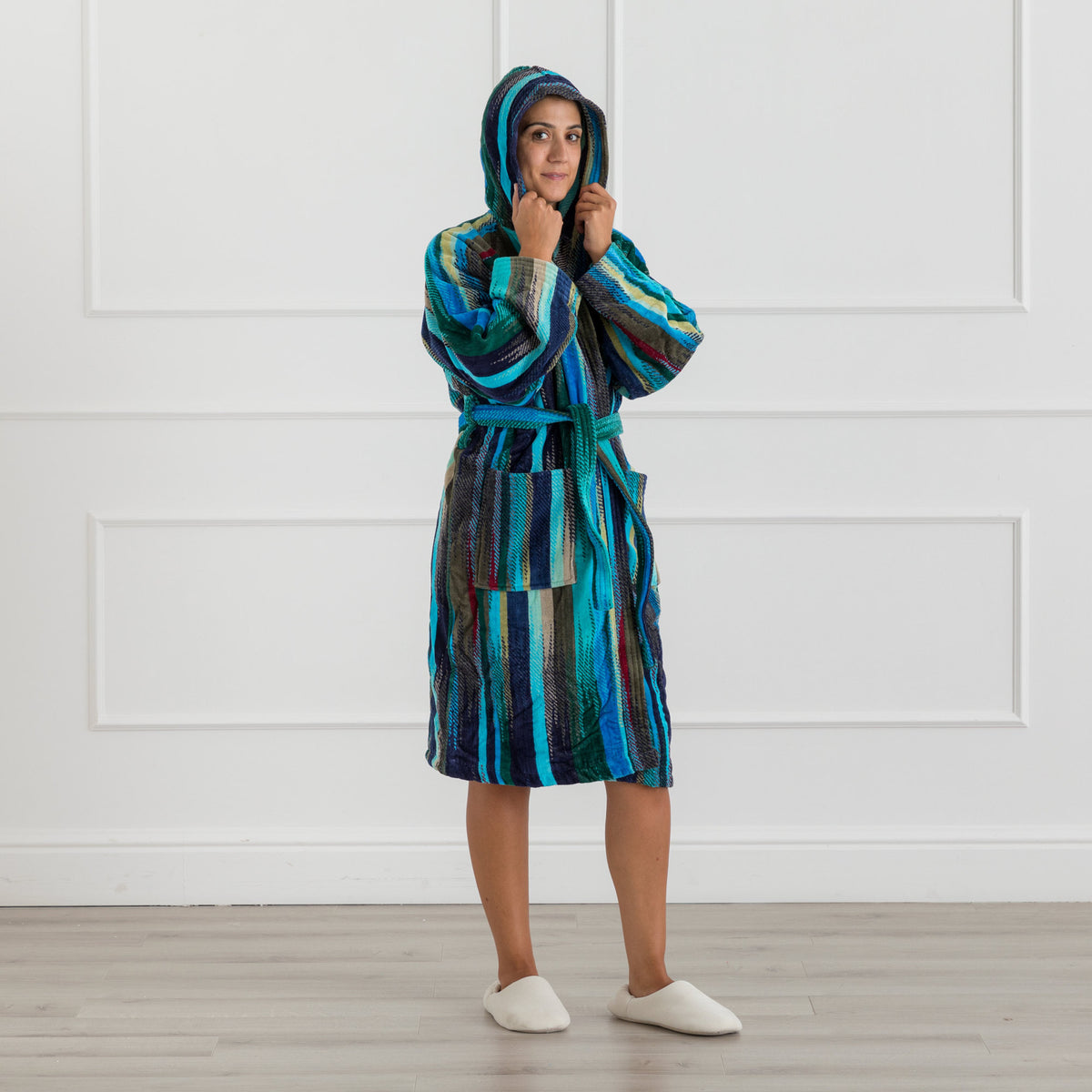 Accappatoio con Cappuccio Riviera Groovy Stripe - Spugna Jacquard Multicolor
