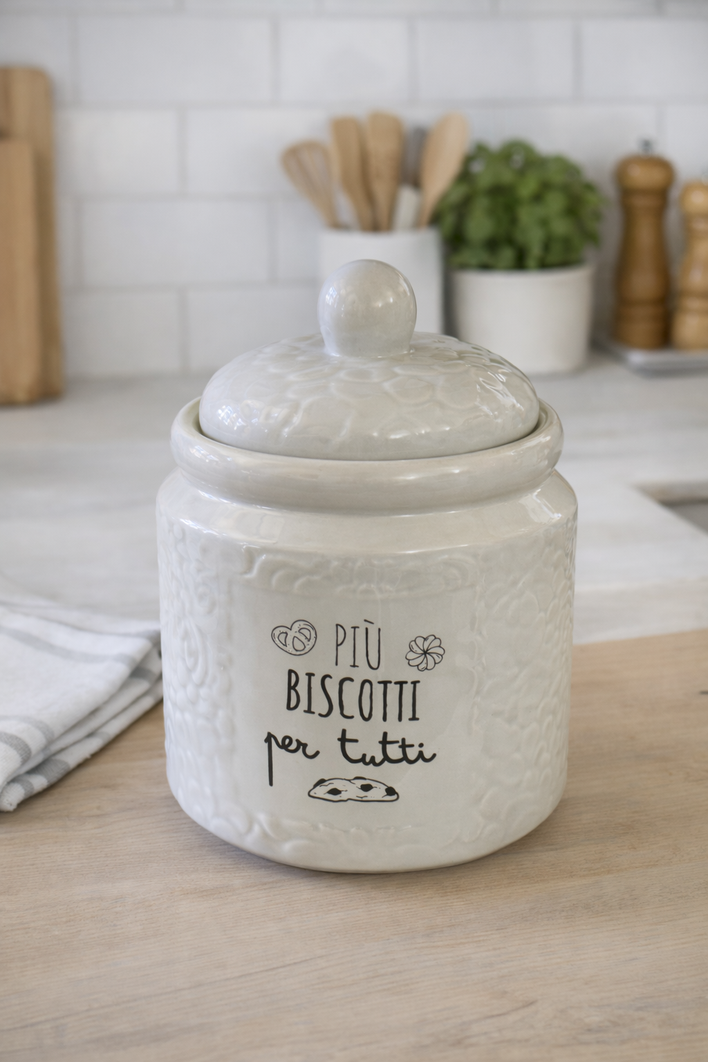 Barattolo in Ceramica con Coperchio ø15 cm | Porta Biscotti da Cucina