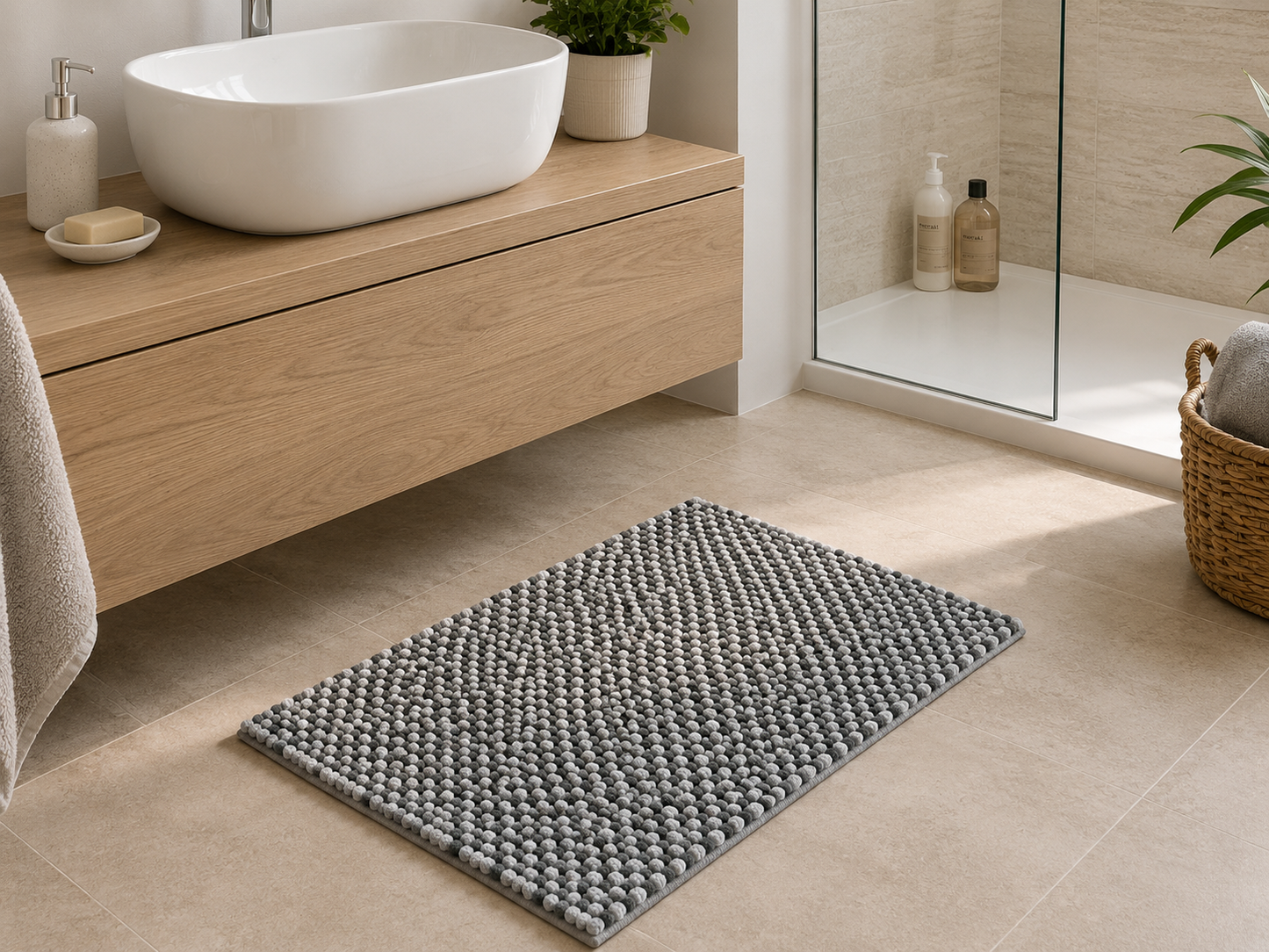 Tappeto Bagno Aisha Bicolore Effetto Ciniglia Antiscivolo | 50x80 e 60x110 cm