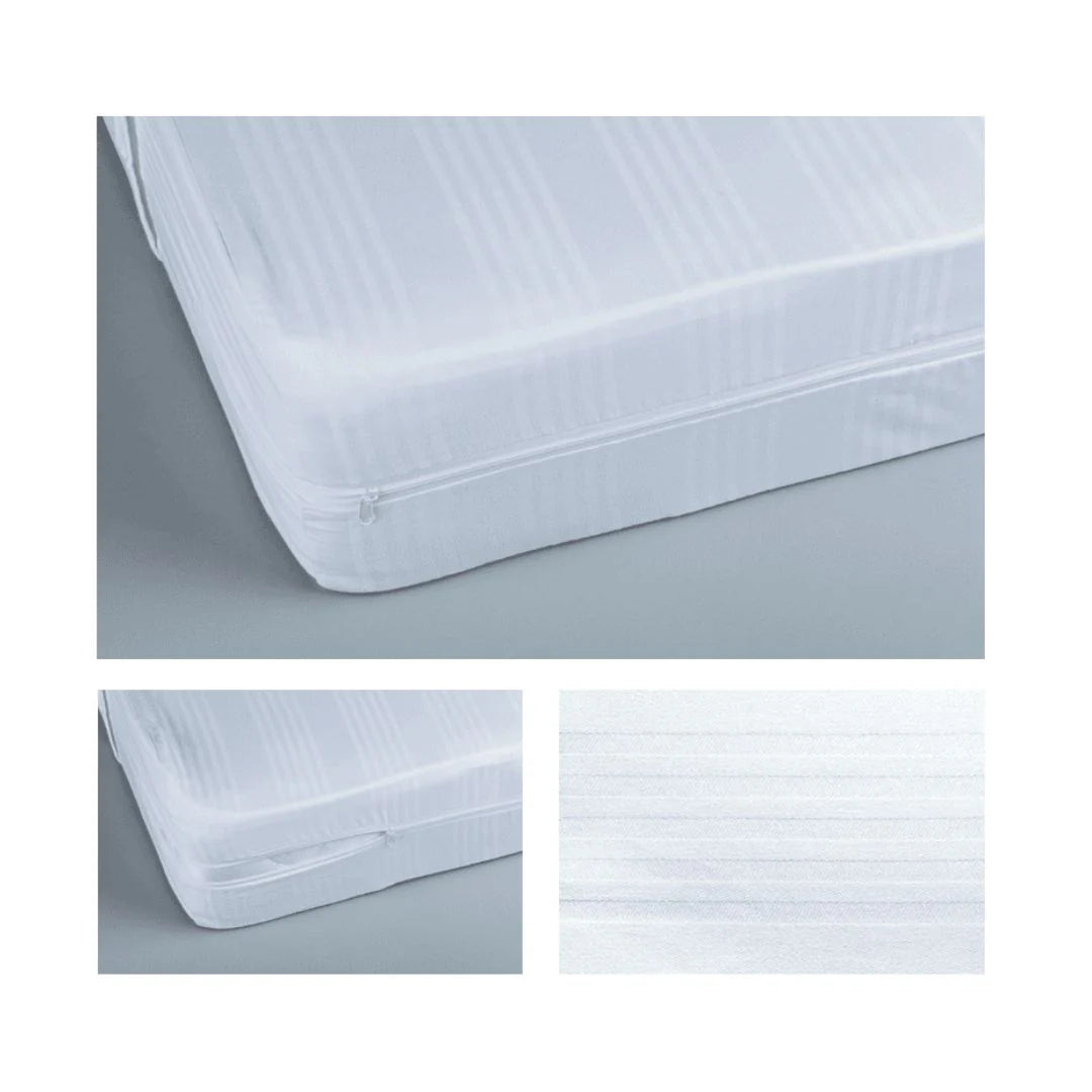 Coprimaterasso Piazza e Mezza Cotone con Zip Sanbead - Tessuto Millerighe Bianco 140x200