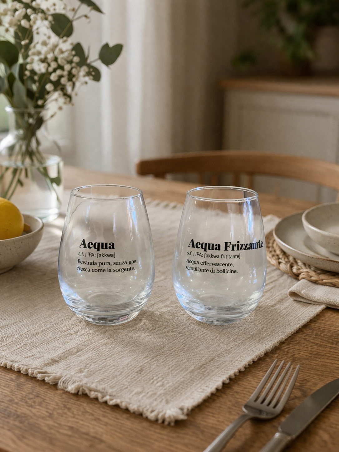Set 2 Bicchieri in Vetro 34 cl con Frase