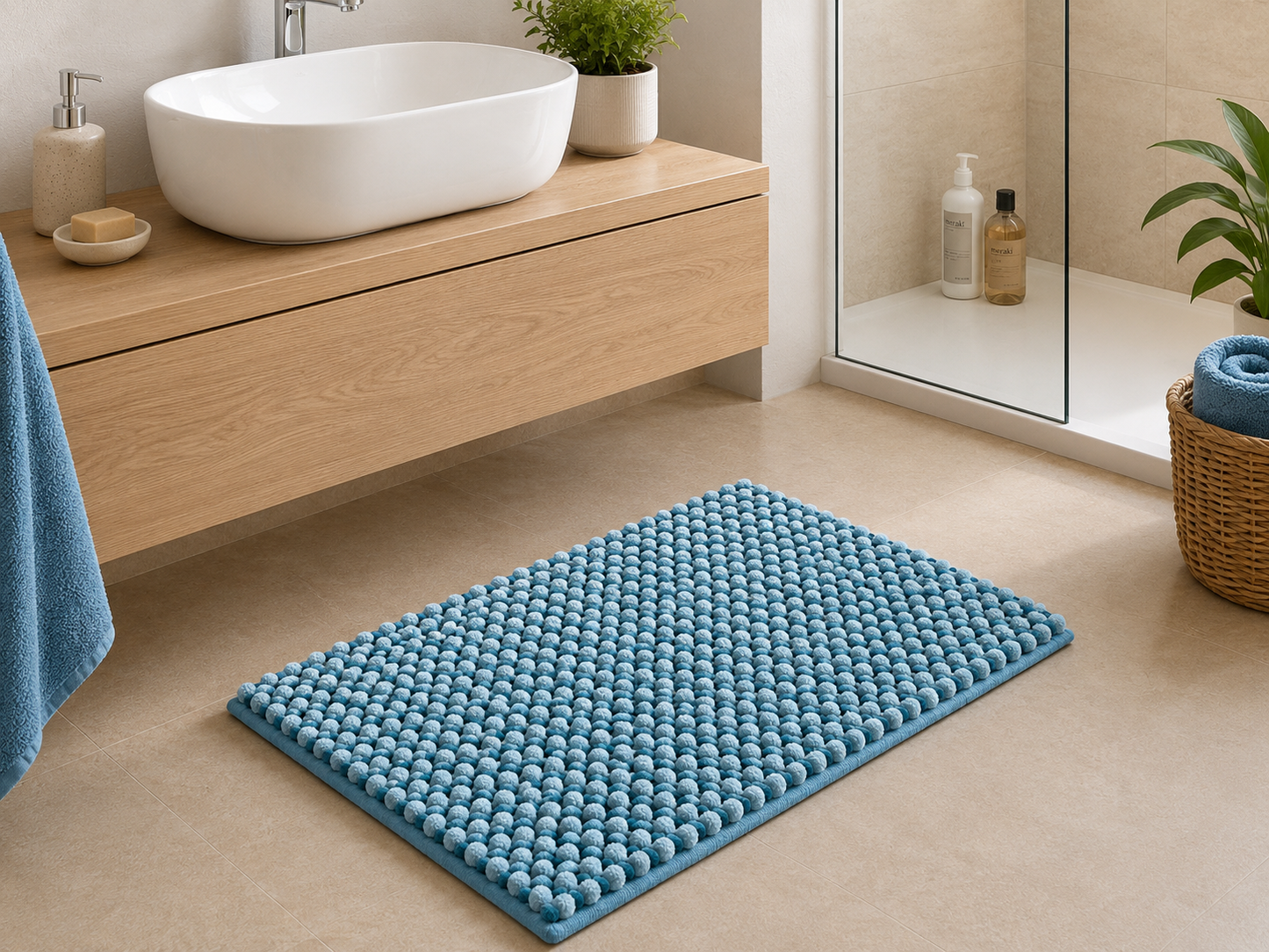 Tappeto Bagno Aisha Bicolore Effetto Ciniglia Antiscivolo | 50x80 e 60x110 cm