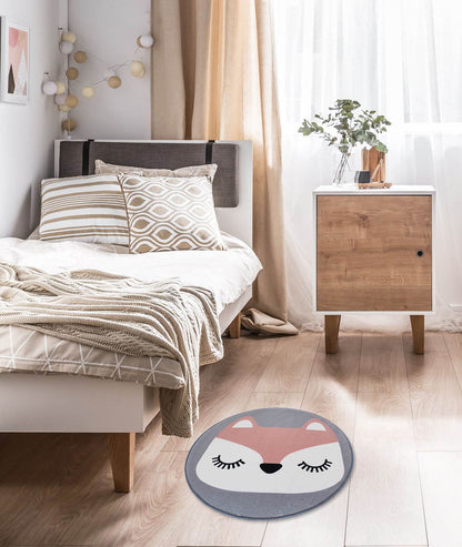 Tappeto Camereretta Rotondo 80cm Volpe Morbido Antiscivolo e Lavabile