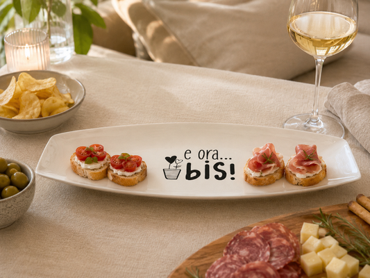 Vassoio in Ceramica " E ora... Bis!" 35x15,5cm | Aperitivi e Antipasti