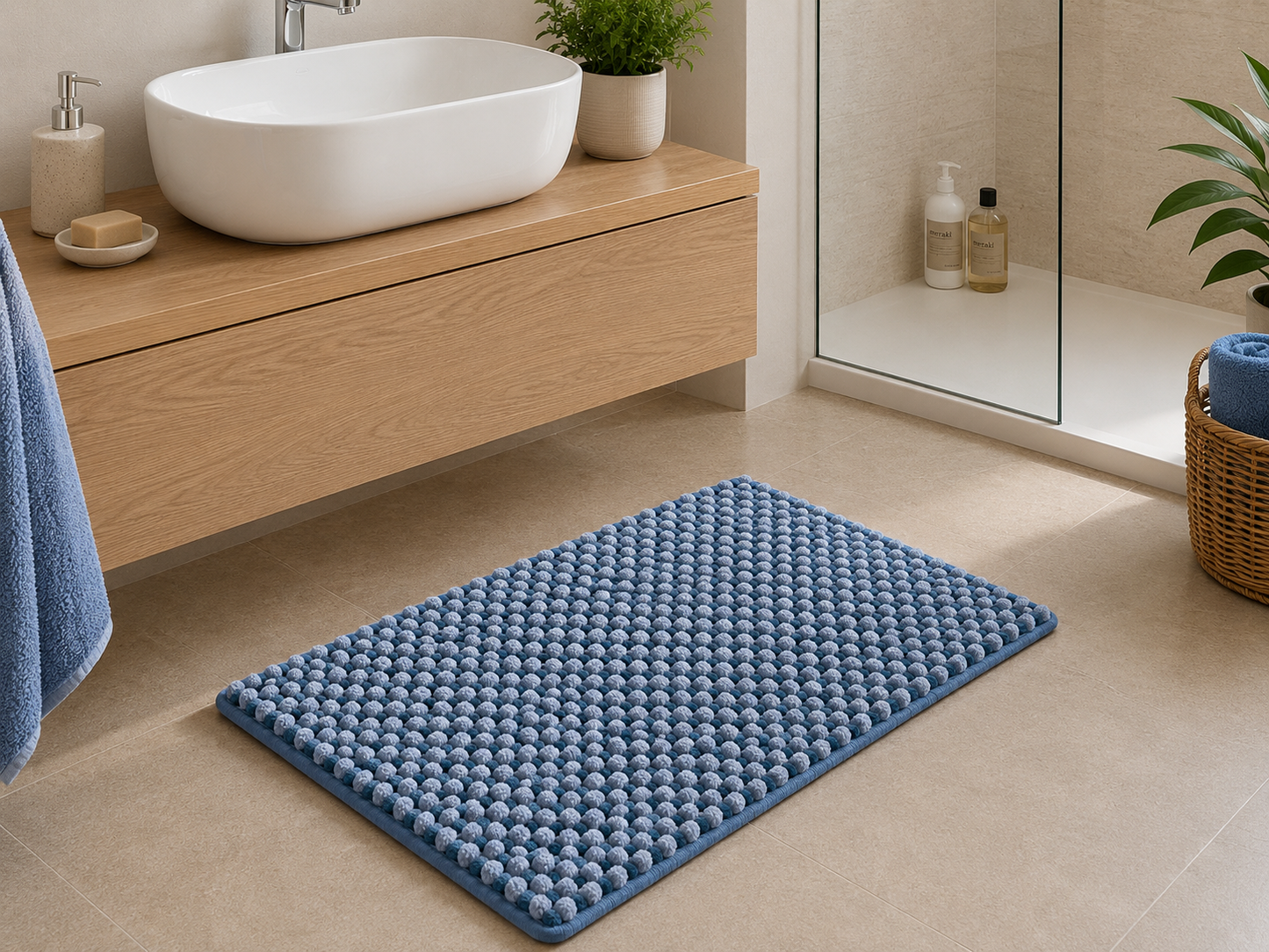 Tappeto Bagno Aisha Bicolore Effetto Ciniglia Antiscivolo | 50x80 e 60x110 cm