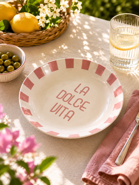 Piatto Fondo Sunny in Porcellana New Bone China Ø20,5 cm -Scritta Decorativa