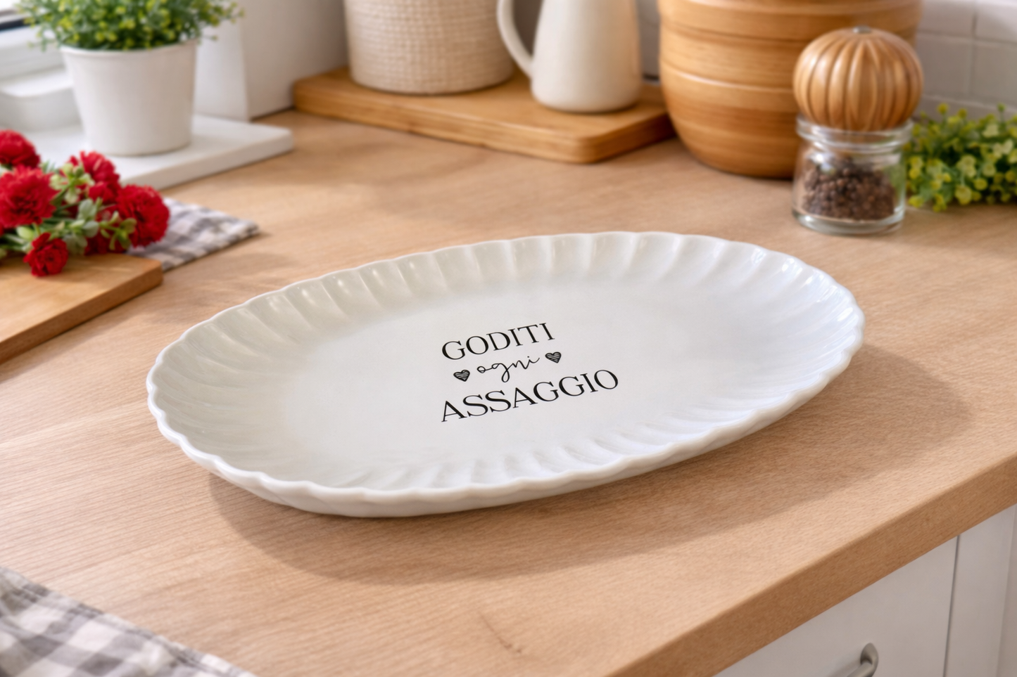 Vassoio Ovale in Ceramica "Goditi Ogni Assaggio" 31x19