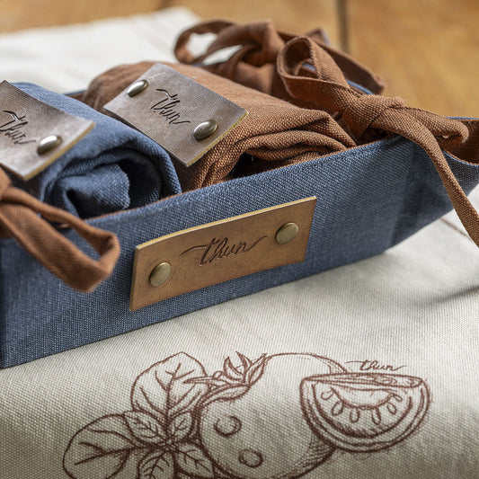 Set 3 Canovacci in Cotone THUN Acqua e Farina con Cestino Porta Pane