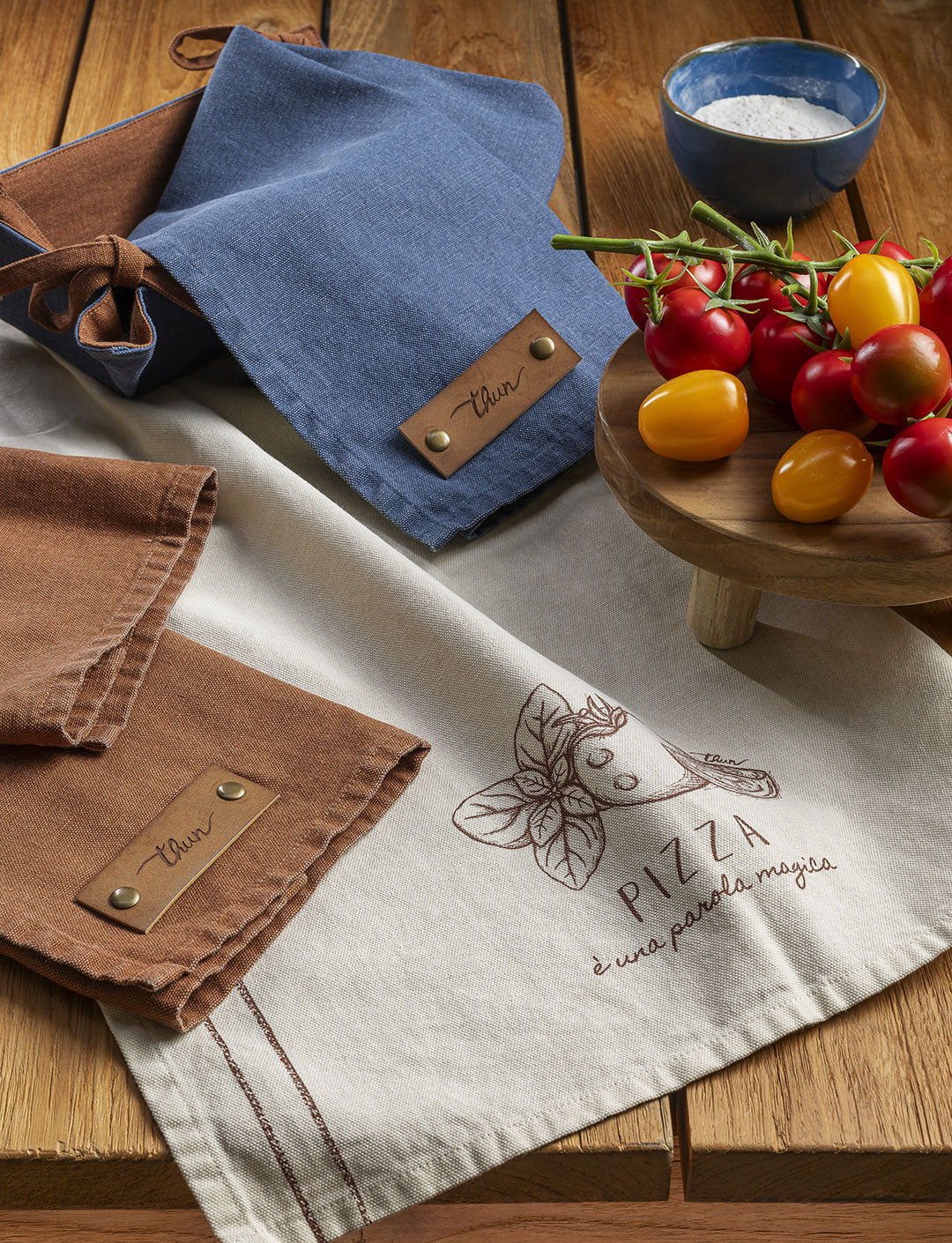 Set 3 Canovacci in Cotone THUN Acqua e Farina con Cestino Porta Pane