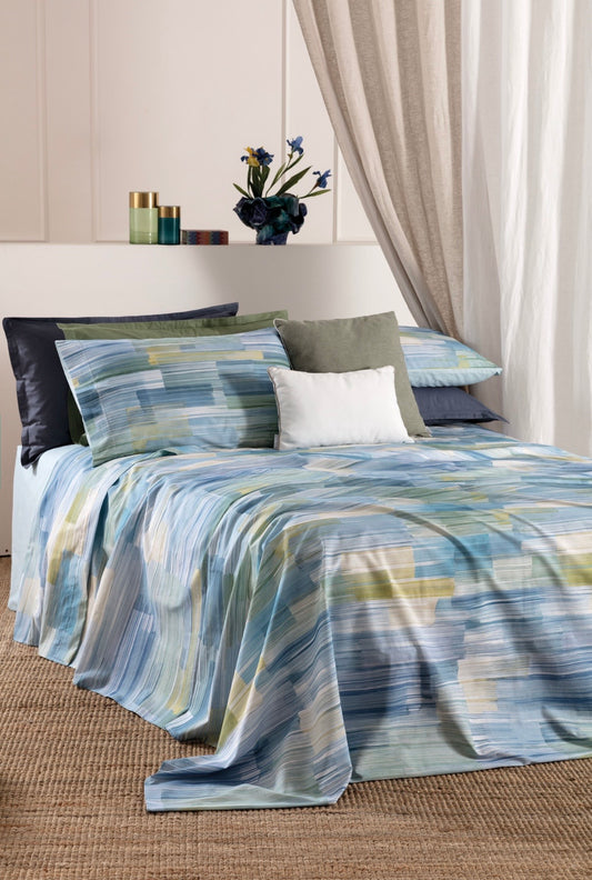 Completo Lenzuola Copriletto Riviera Manjola Matrimoniale in Cotone 100% Made in Italy