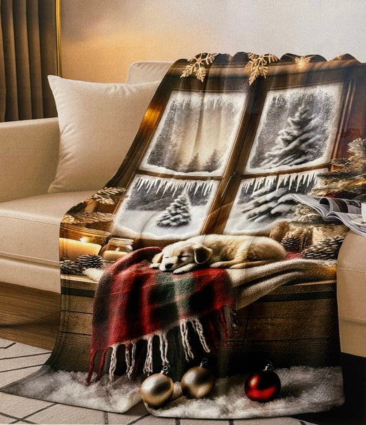 Plaid Natalizio Stampa Digitale Puppy 130x170 Made in Italy
