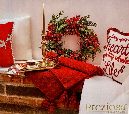 Coperta in Maglia 1600gr con Lavorazione ad Onda e Nappe agli Angoli cm 160x210