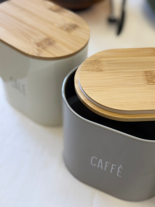 Tris Barattoli in Latta con Coperchio in Bamboo