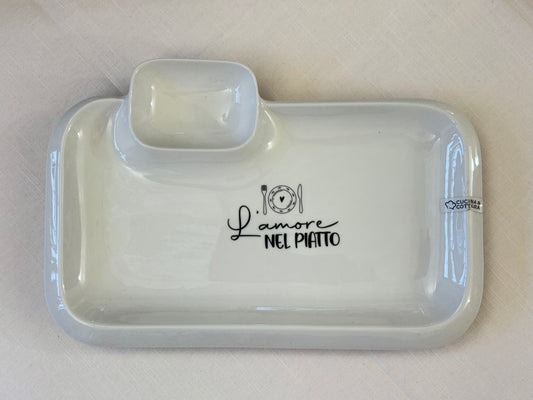 Vassoio in Ceramica con Scomparto Porta Salsa cm30,5x20x h cm3