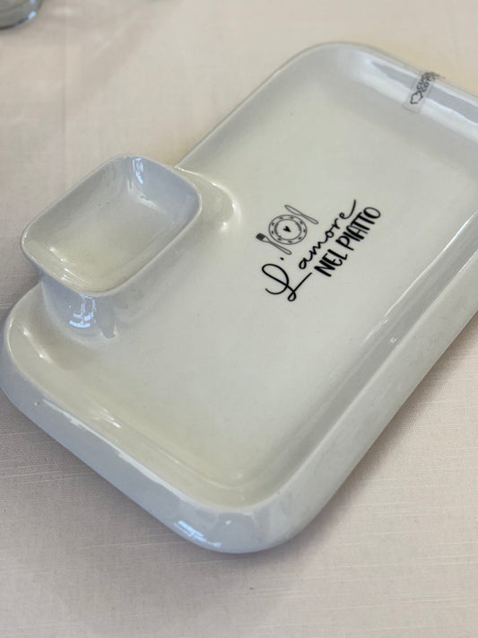 Vassoio in Ceramica con Scomparto Porta Salsa cm30,5x20x h cm3