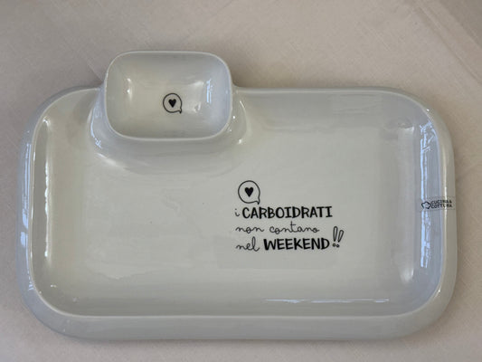 Vassoio in Ceramica con Scomparto Porta Salsa cm 36x24x h cm3,5
