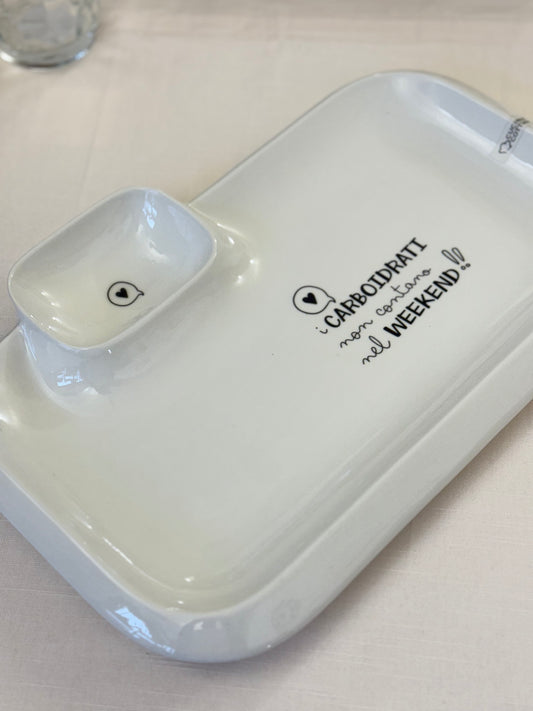 Vassoio in Ceramica con Scomparto Porta Salsa cm 36x24x h cm3,5