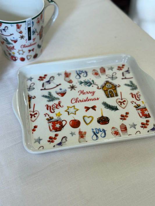 Set 2 Tazze Mug con Vassoio in Porcellana