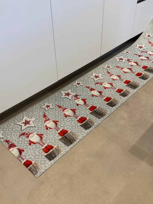 Passatoia a Metraggio Natalizia Gnomi-Tappeto Cucina Lavabile Antiscivolo