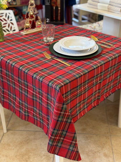 Tovaglia Scozzese Jacquard Lurex Rossa Zambaiti - Natalizia Made in Italy