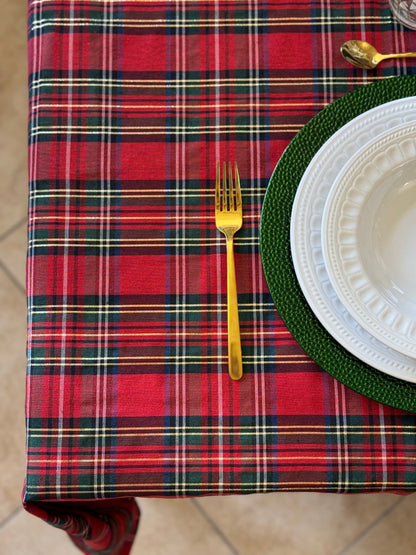 Tovaglia Scozzese Jacquard Lurex Rossa Zambaiti - Natalizia Made in Italy
