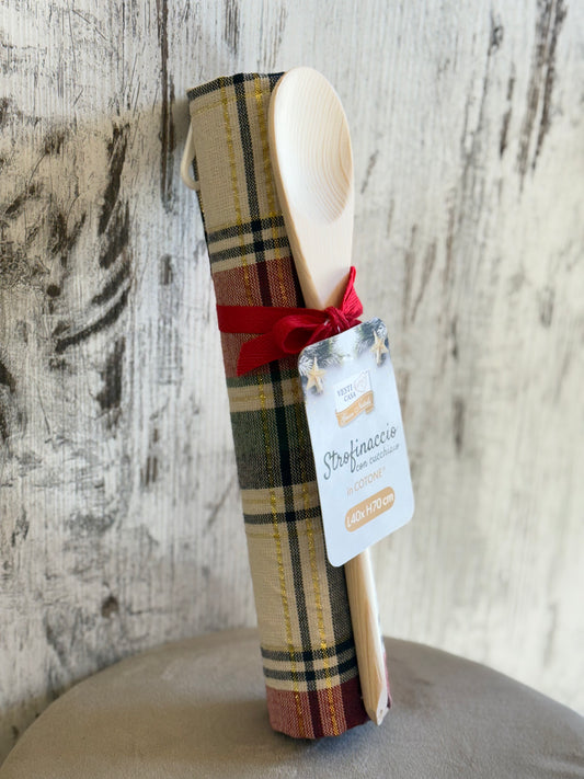 Strofinaccio Natalizio con Cucchiaio in Legno - 40x70 cm | CharmeCasa