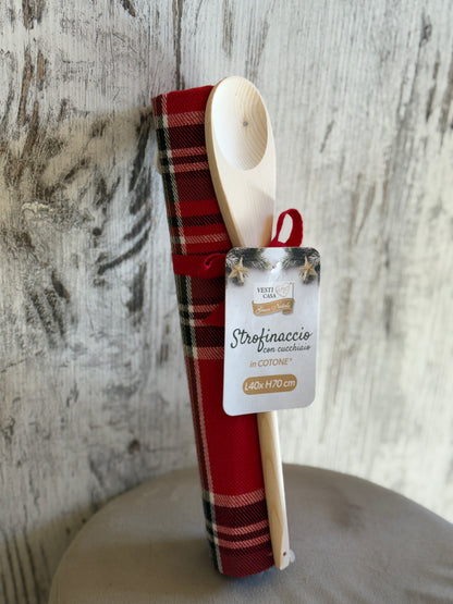 Strofinaccio Natalizio con Cucchiaio in Legno - 40x70 cm | CharmeCasa