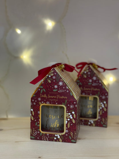 Candela Natalizia in Vetro con Casetta - Vaniglia (20 ore)