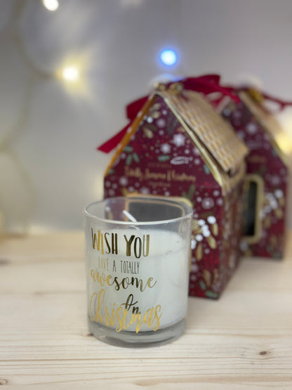 Candela Natalizia in Vetro con Casetta - Vaniglia (20 ore)