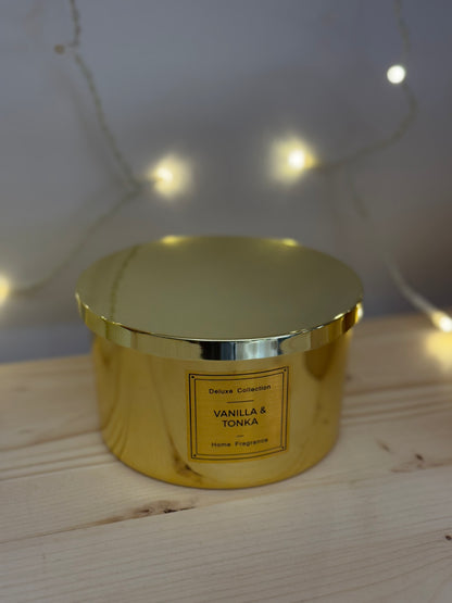 Candela Profumata Oro "Vanilla & Tonka" - 3 Stoppini - 30 ore 380g