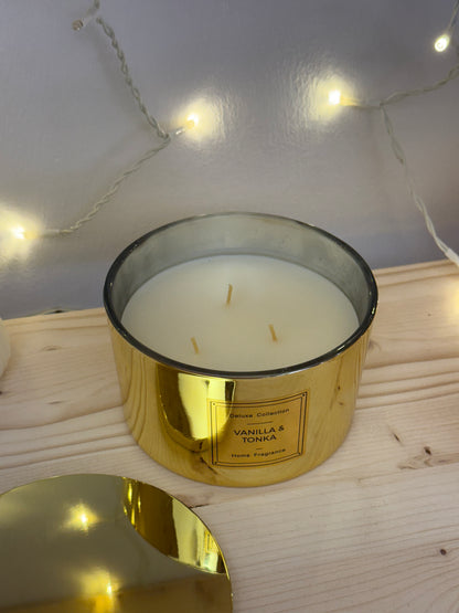 Candela Profumata Oro "Vanilla & Tonka" - 3 Stoppini - 30 ore 380g