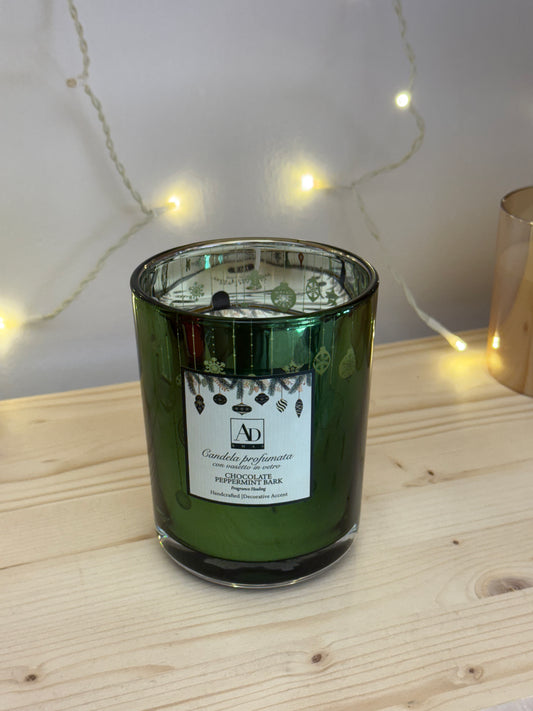 Candela Profumata Chocolate Peppermint Bark - Vetro Verde 330g - Durata 45h