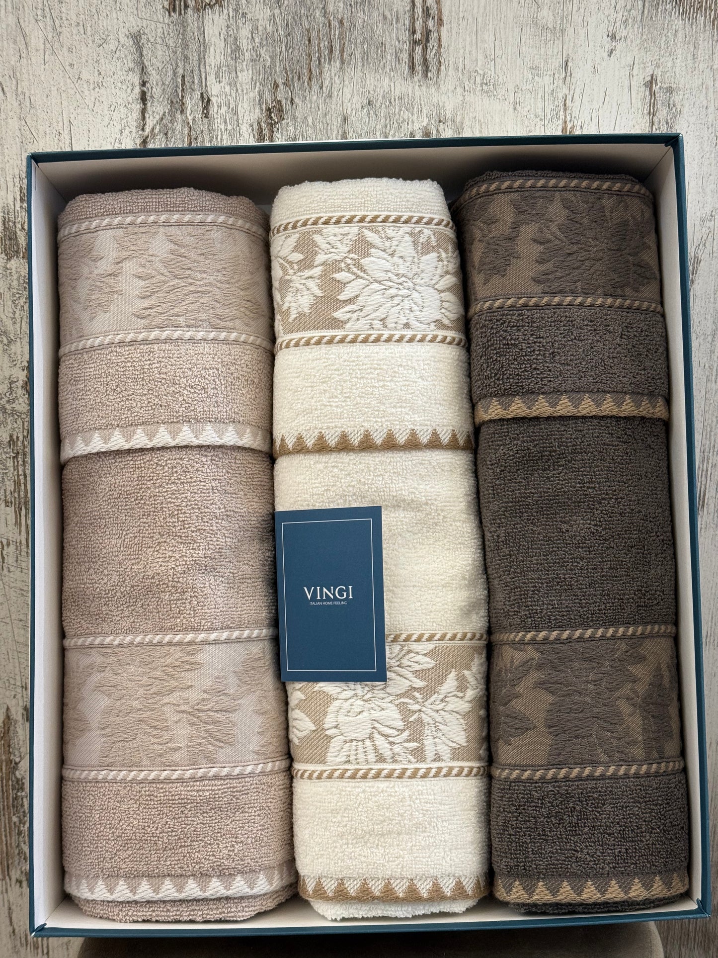 Set Asciugamani 3+3 in Spugna 100% Cotone Vingi Ivonne