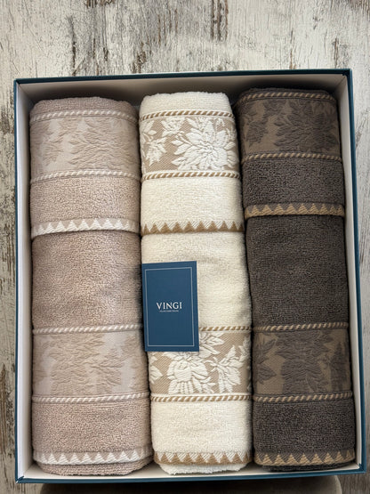 Set Asciugamani 3+3 in Spugna 100% Cotone Vingi Ivonne