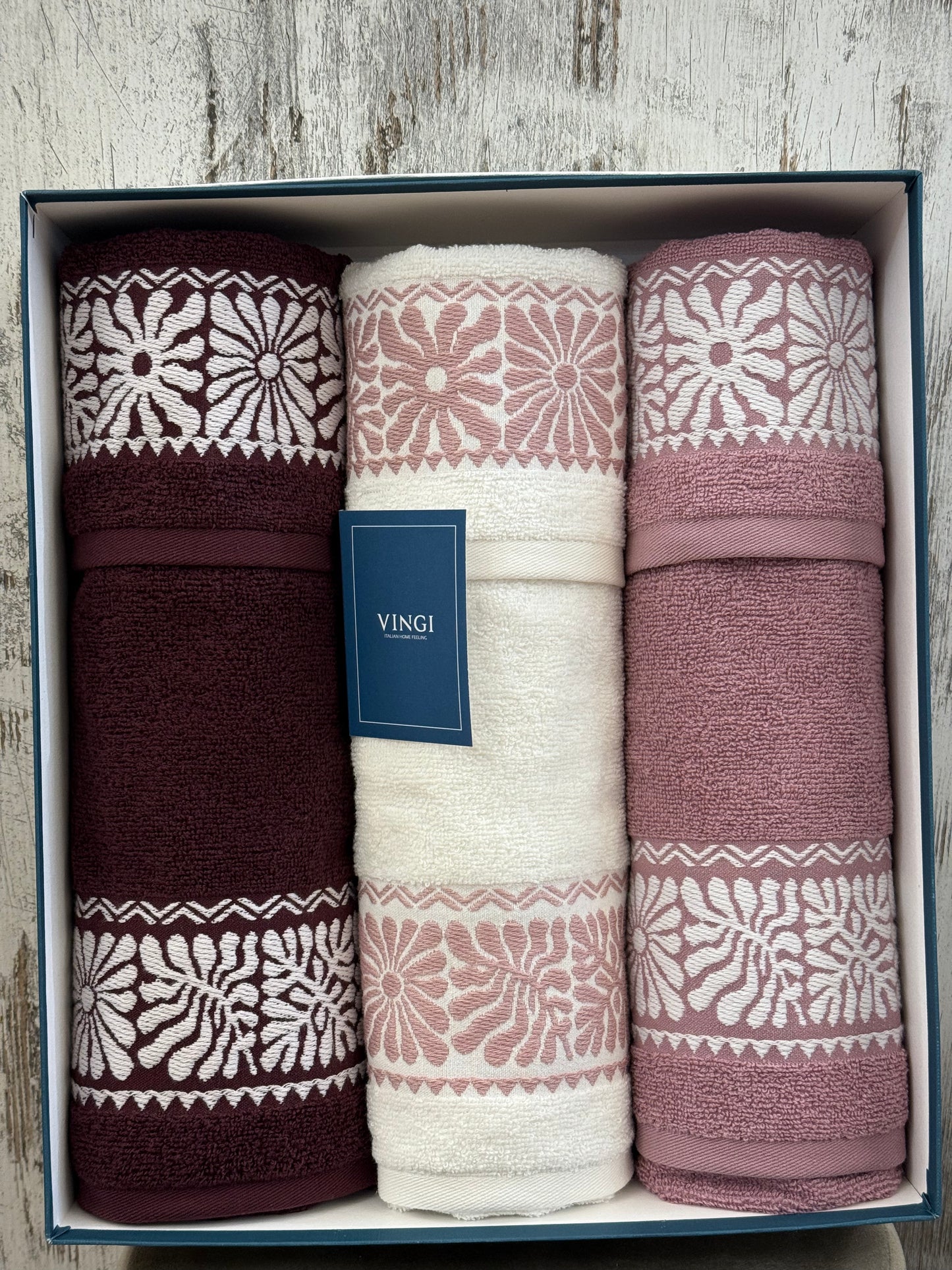 Set Asciugamani 3+3 in Spugna 100% Cotone Vingi Giulia