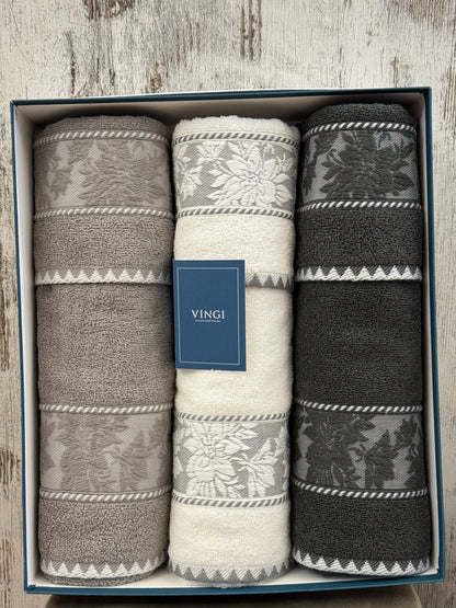 Set Asciugamani 3+3 in Spugna 100% Cotone Vingi Ivonne