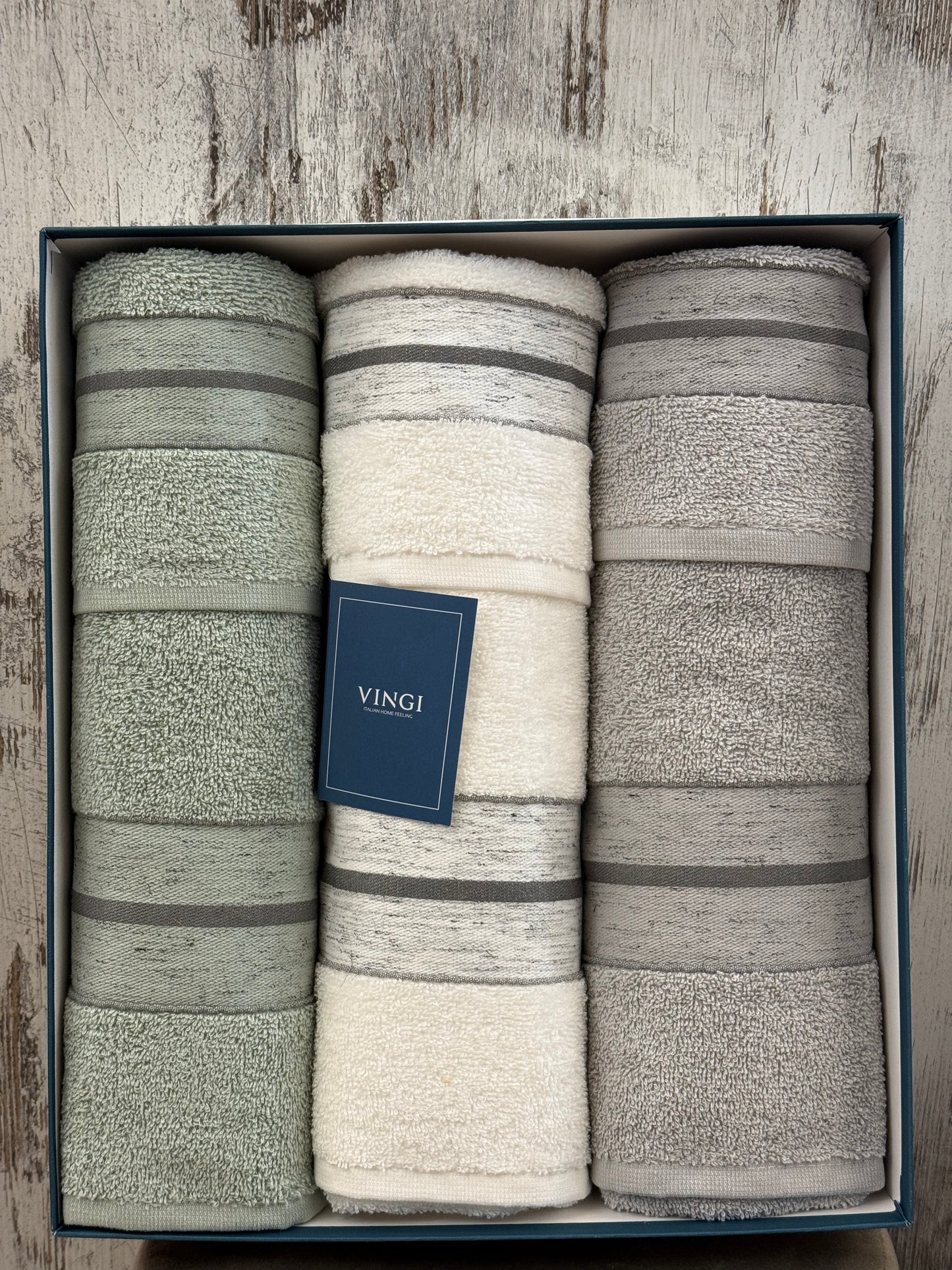 Set Asciugamani 3+3 in Spugna 100&% Cotone Vingi Boston