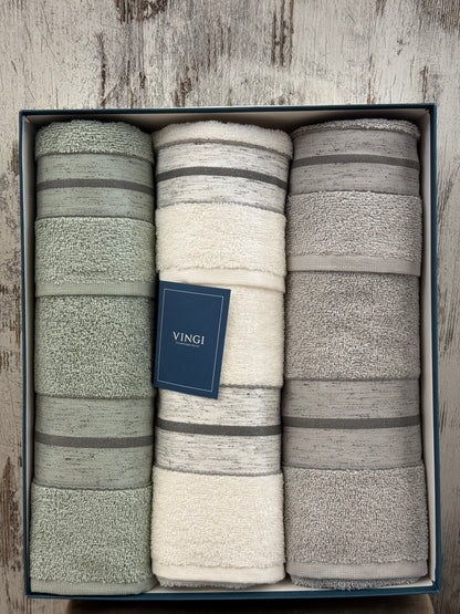 Set Asciugamani 3+3 in Spugna 100&% Cotone Vingi Boston