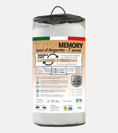 Topper Memory Matrimoniale 160x190 con Ioni d'Argento | 7 Zone Double Face 6 cm