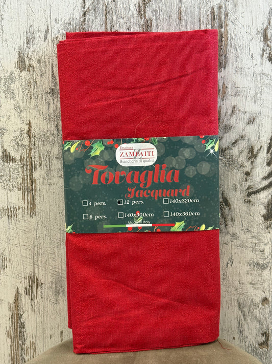 Tovaglia Natalizia Rossa Lurex Tessitura Zambaiti x12 140x240