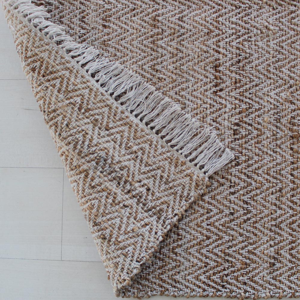 Tappeto in Juta e Cotone Naturale a Spina di Pesce 80x150-Intrecciato a Mano I Juta 183