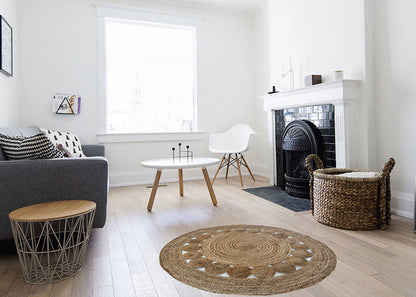 Tappeto in Juta Naturale Intrecciato a Mano Rotondo ø 110