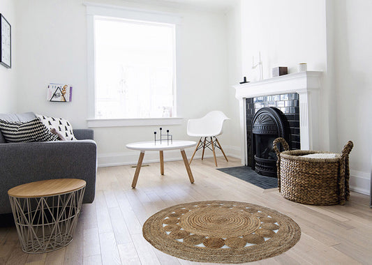 Tappeto in Juta Naturale Intrecciato a Mano Rotondo ø 110